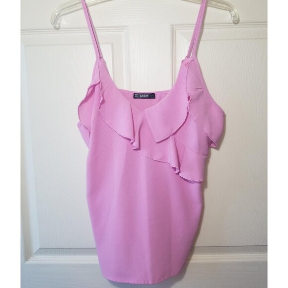 Camisole top, Narrow adjustable shoulder straps and ruffles at neckline - Picture 1 of 5